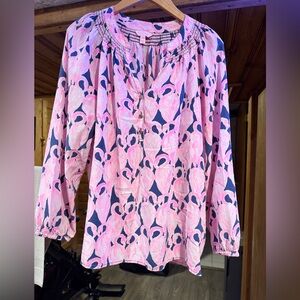 Lilly Pulitzer Elsa silk top Flamingos
Large pink and Blue